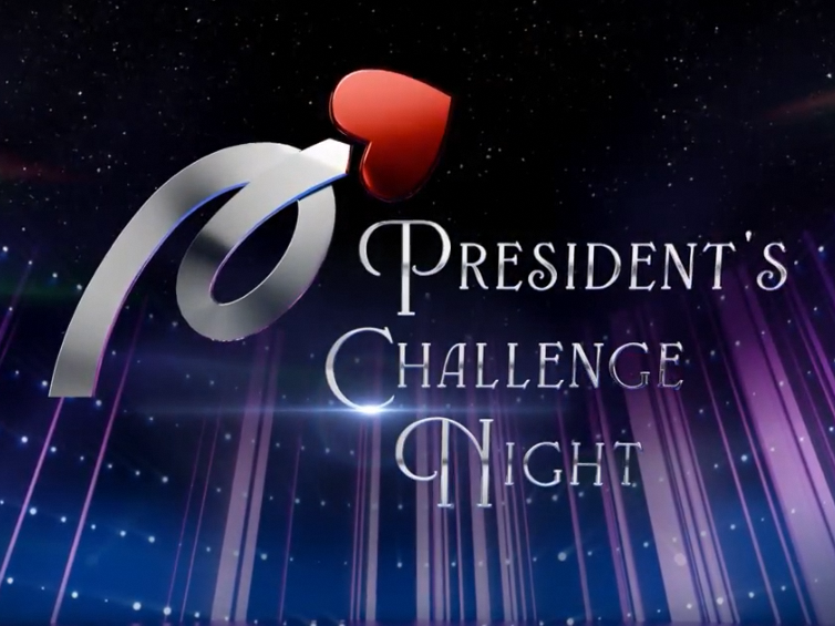 Dark background with 'President's Challenge Night' in silver with a red heart